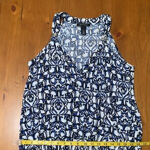 White House Black Market Black, Blue and White Patterned Tank Top